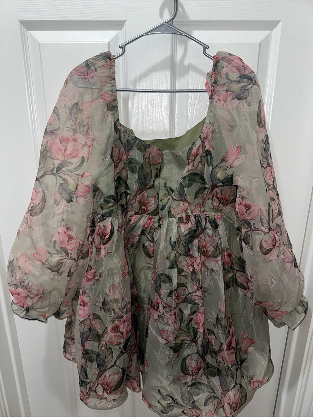 Fashion Nova Pink Floral Sheer Mini Dress on Green